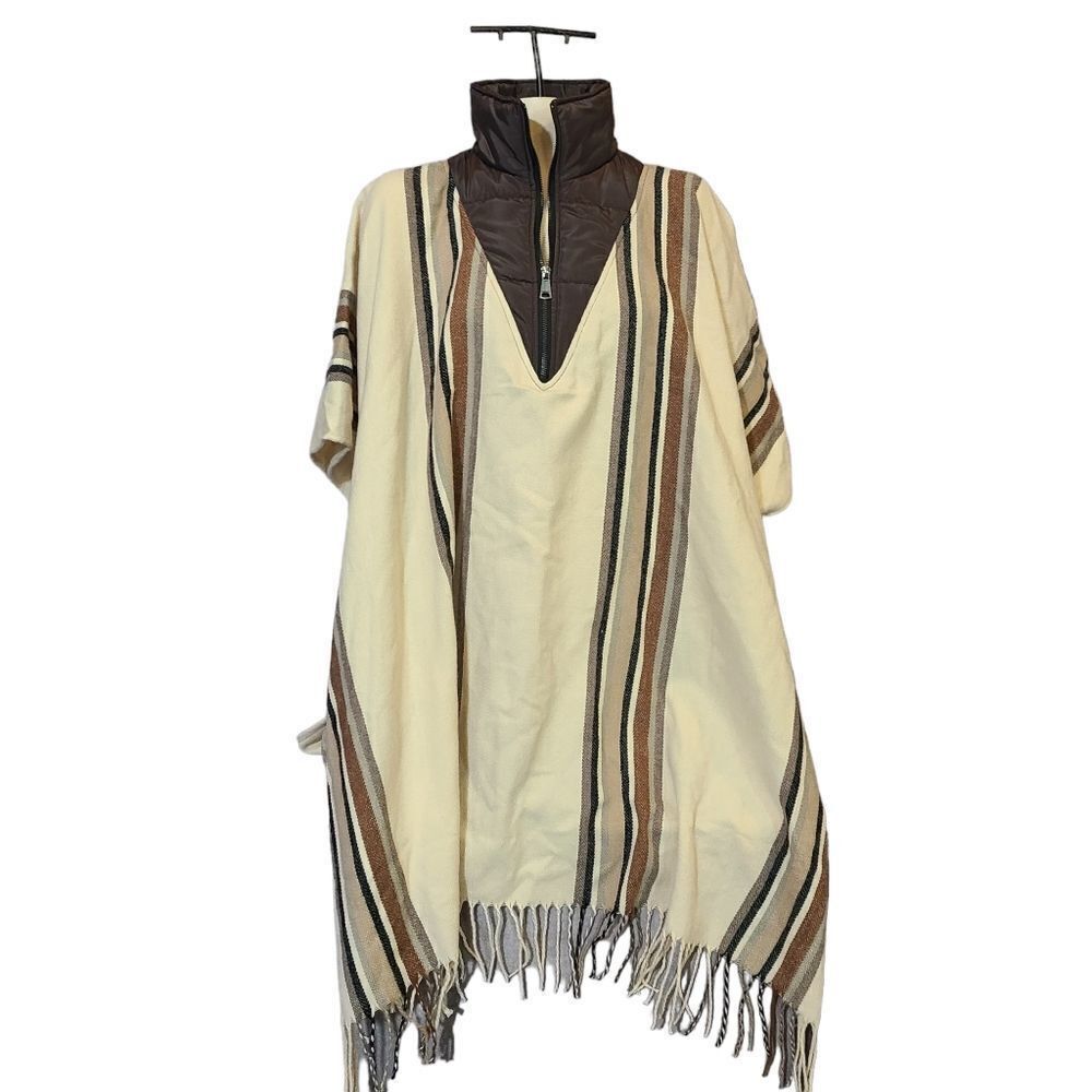 ‎Steve Madden Striped Brown & Tan Poncho